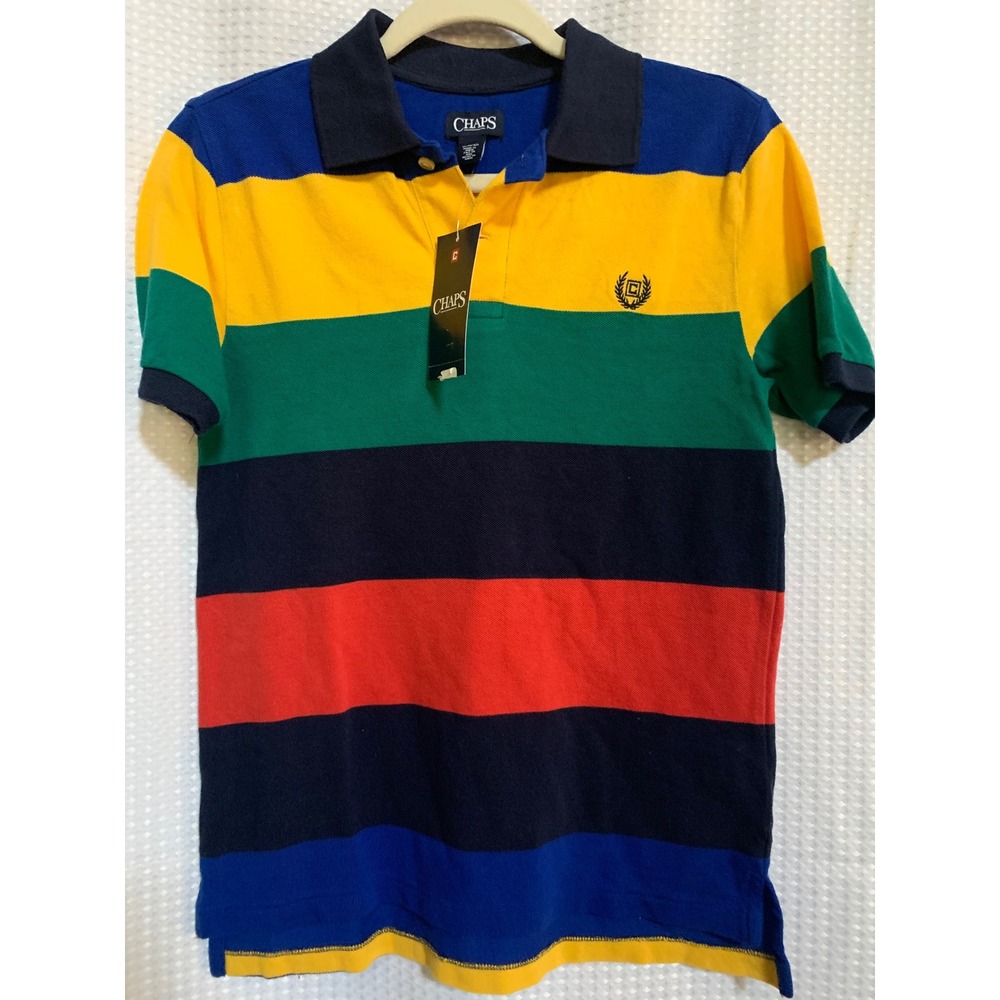 Chaps Boys Striped Polo Shirt Short Sleeve Multi Color Logo Size M 10-12 NWT